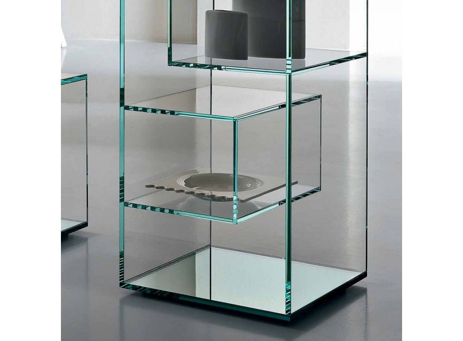 Fritstående bogreol med lav stue i ekstra klart glas - Linzy Viadurini