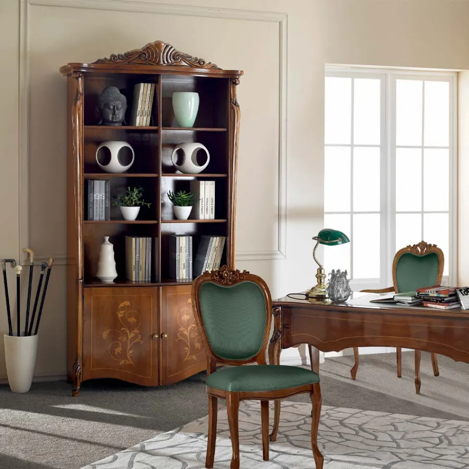 Indlagt Bassano valnøddetræ reol med Made in Italy døre - Commodo Viadurini