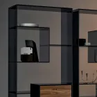 Bogreol i røget glas med skuffe i Canaletto valnøddetræ italiensk design - Linzy Viadurini