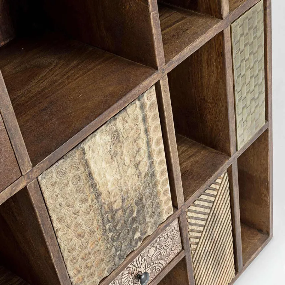 Mango-reol og genbrugsskuffer med Homemotion-dekorationer - Auriel Viadurini