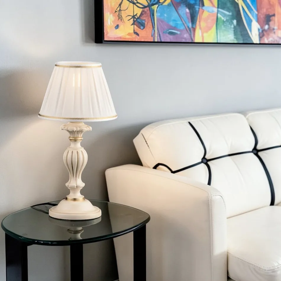 Trælampe med italienskproduceret lampeskærm i 2 forskellige størrelser - Firenze Viadurini