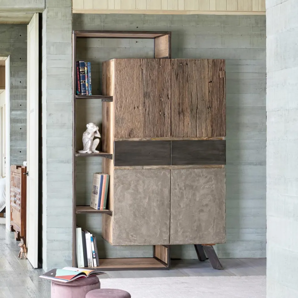 Skænk 2 låger 2 skuffer i mangotræ og stål Homemotion - Signorino Viadurini