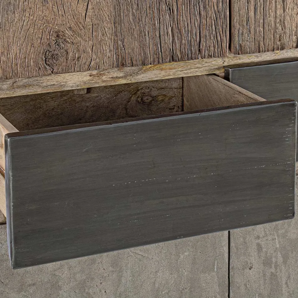 Skænk 2 låger 2 skuffer i mangotræ og stål Homemotion - Signorino Viadurini