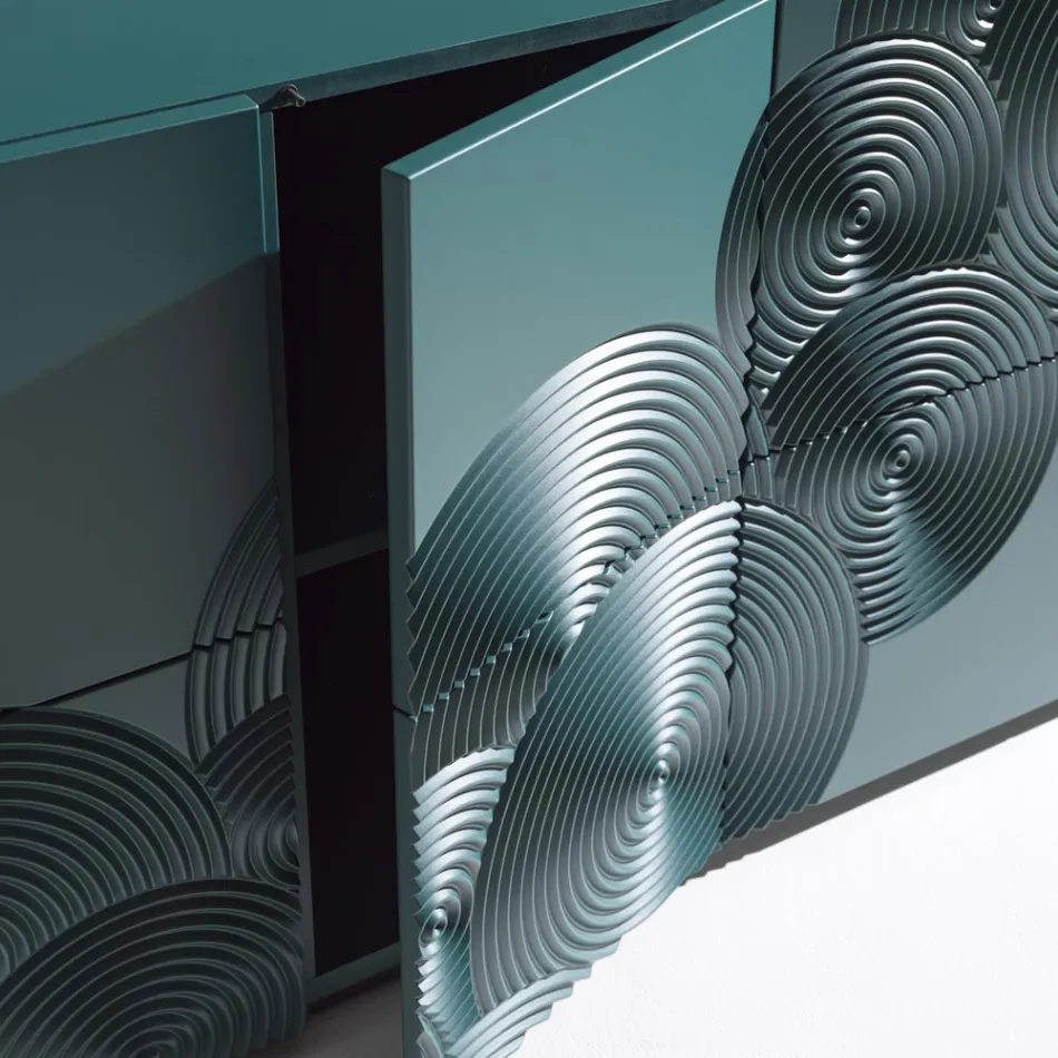 5-dørs skænk i lakeret MDF med håndgraveret og færdig dekoration - Krabbe Viadurini