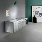 Væghængende skænk i mathvidt træ og spejlebriller - Senese Viadurini