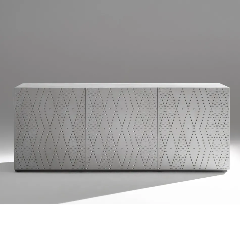 Skænk med 3 døre og 3 indvendige hylder, dekoration i støberaluminium - Scorpion Viadurini