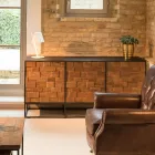 Skænk med 3 døre i patchwork genbrugstræ og metalstruktur - rutsjebane Viadurini