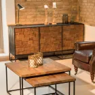 Skænk med 3 døre i patchwork genbrugstræ og metalstruktur - rutsjebane Viadurini