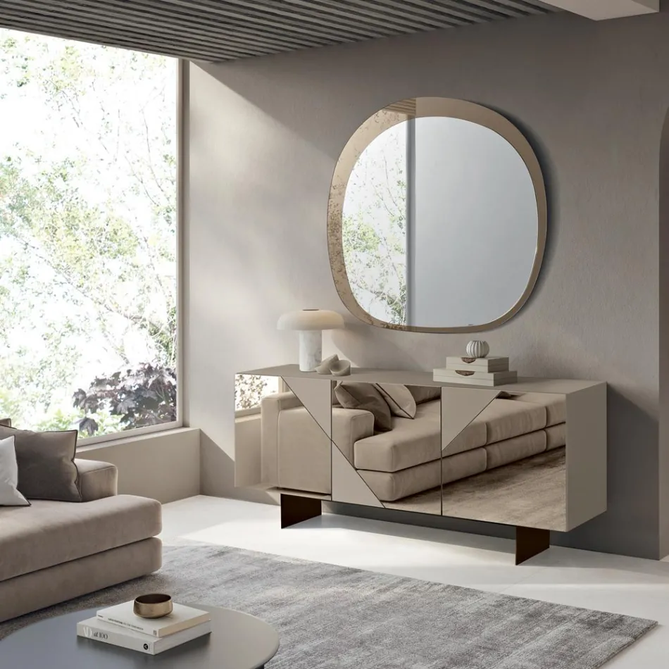 Skænk med 3 lakerede MDF-døre beklædt med spejlglas - Diletta Viadurini