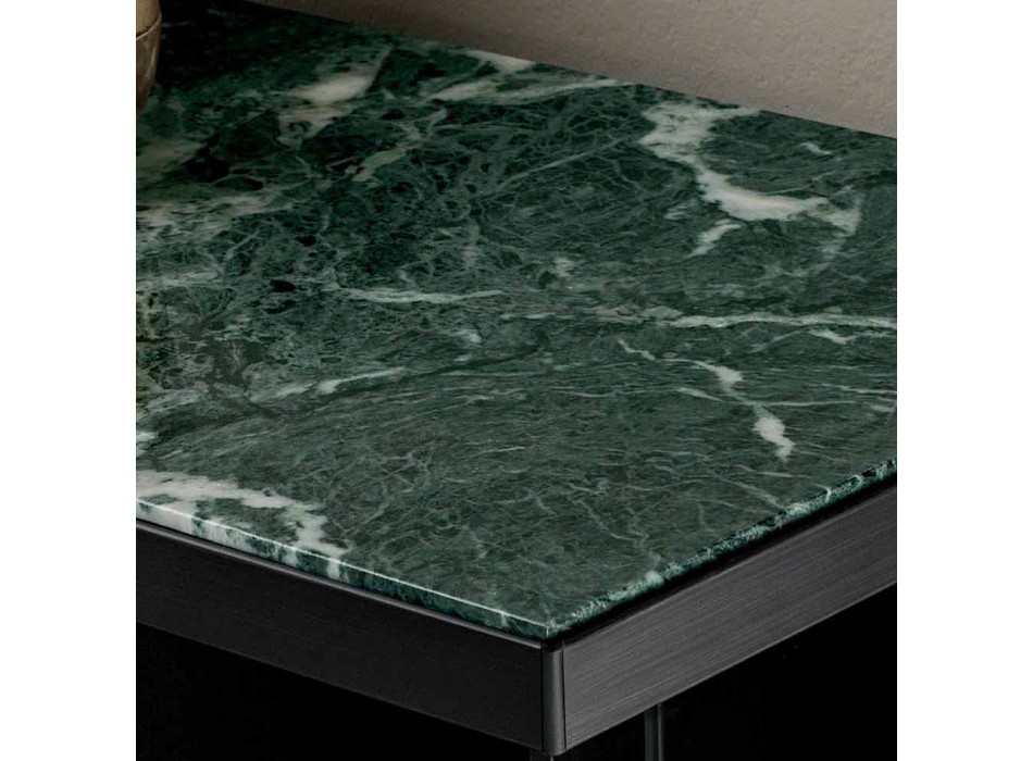 Stue skænk i røget glas og grøn Guatemala marmor - Leonarda Viadurini
