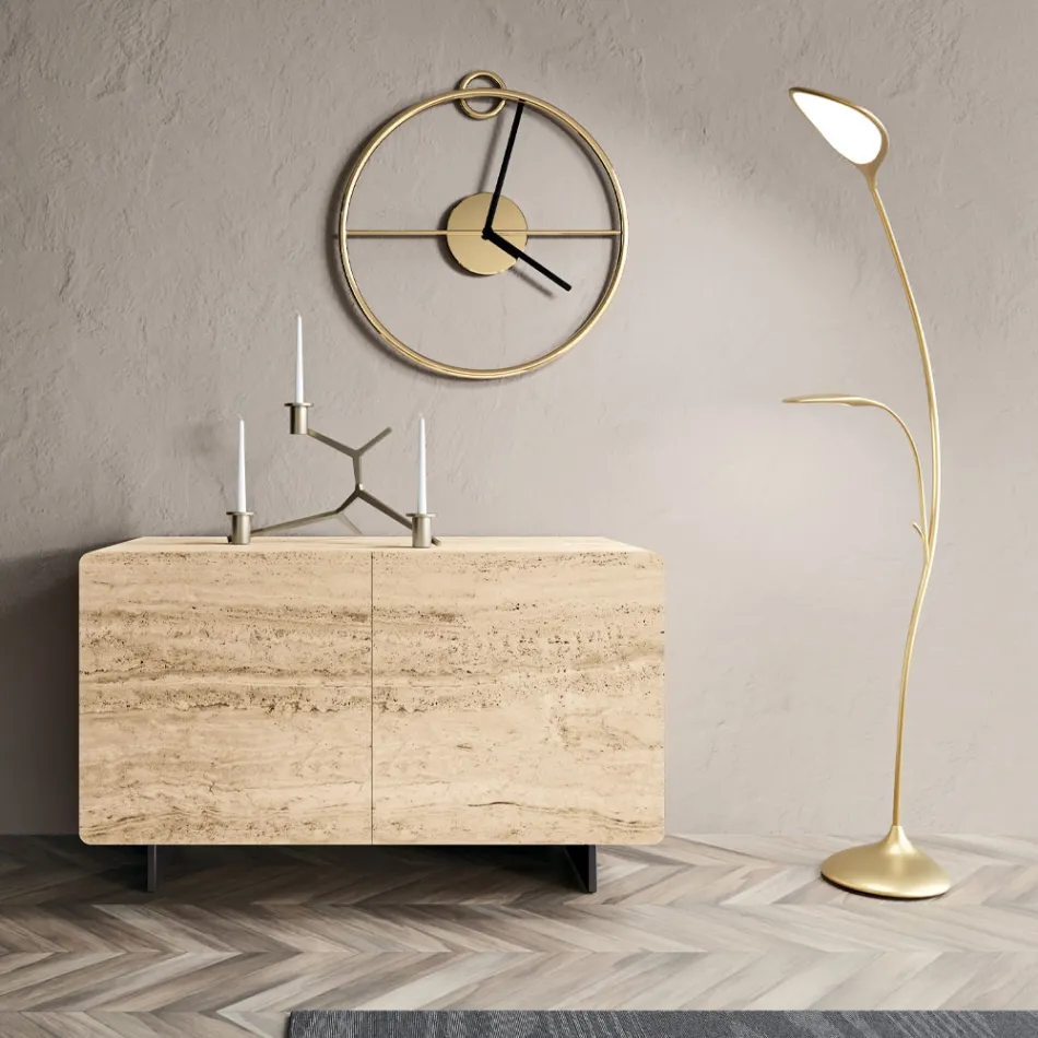 Stue skænk med 2 døre i travertin marmor finish Made in Italy - Jon Viadurini