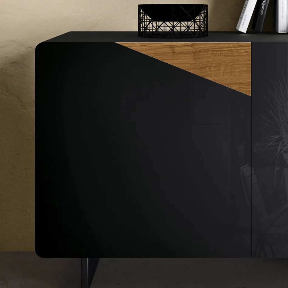 Stue skænk med 2 låger i Country Knotted Oak og antracitglas finish - Ove Viadurini