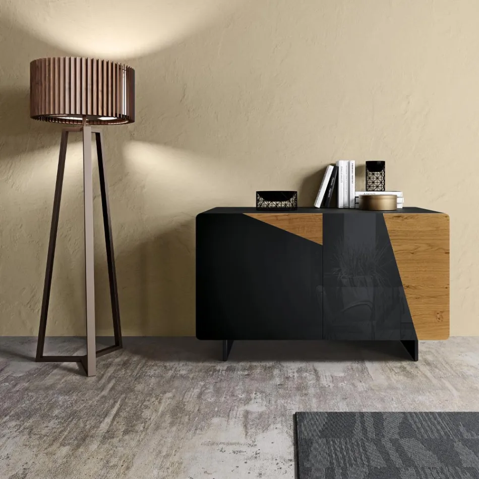 Stue skænk med 2 døre i landknyttet eg finish og antracitglas - Ove Viadurini