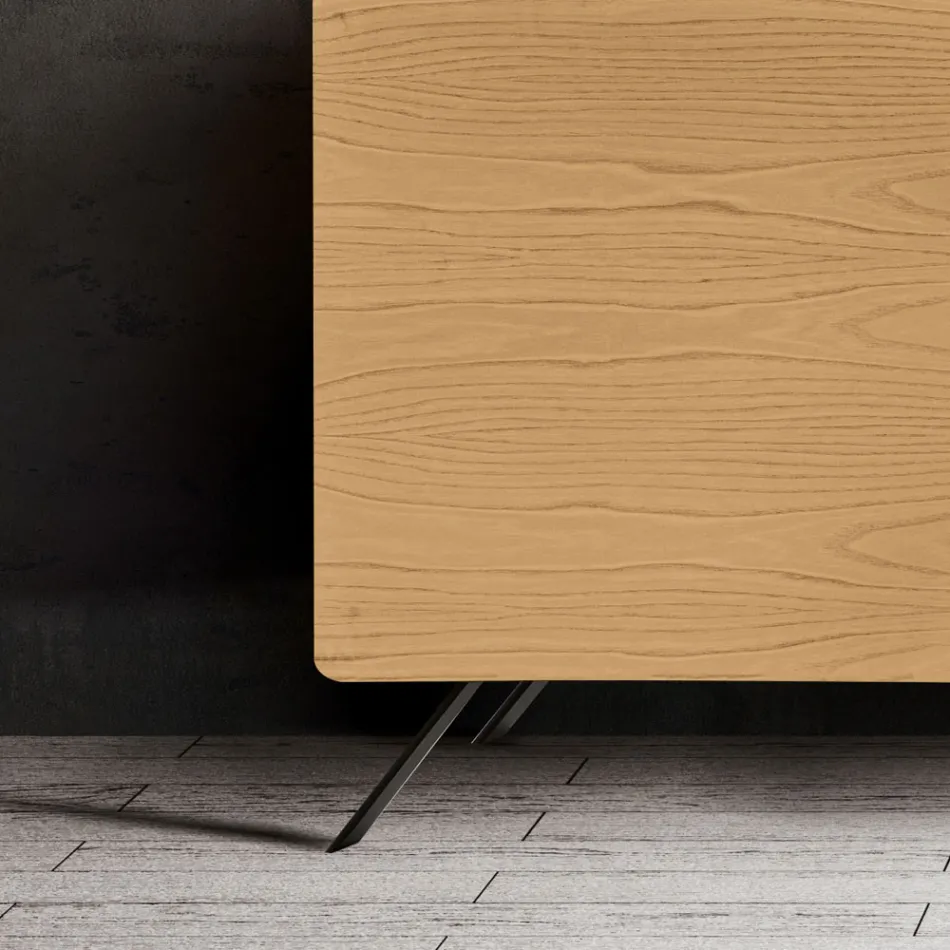 Stue skænk med 4 døre i naturlig ask finish Made in Italy - Melek Viadurini