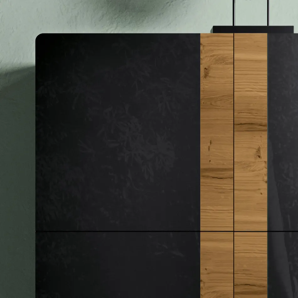 Stue skænk med 4 døre i landknyttet eg finish og antracitglas - Ove Viadurini