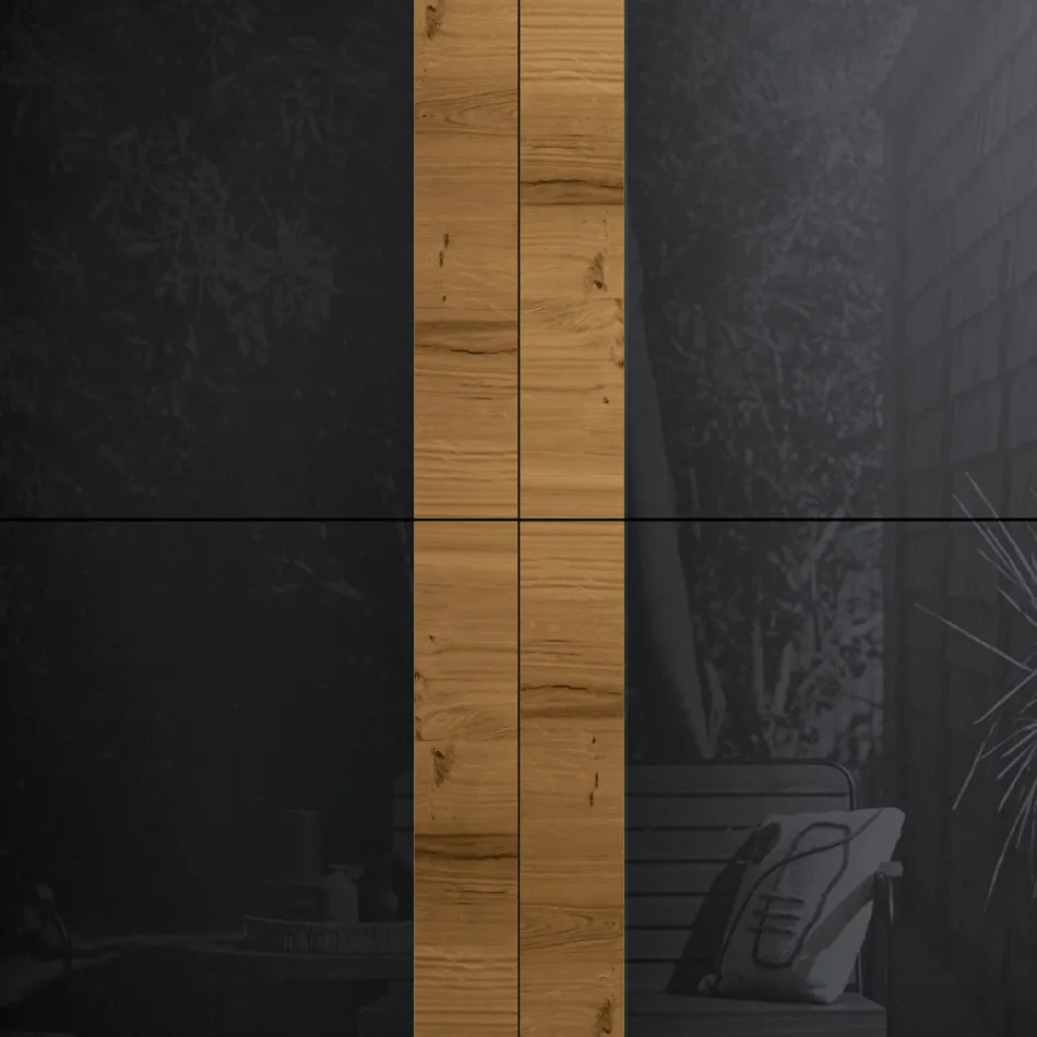 Stue skænk med 4 døre i landknyttet eg finish og antracitglas - Ove Viadurini