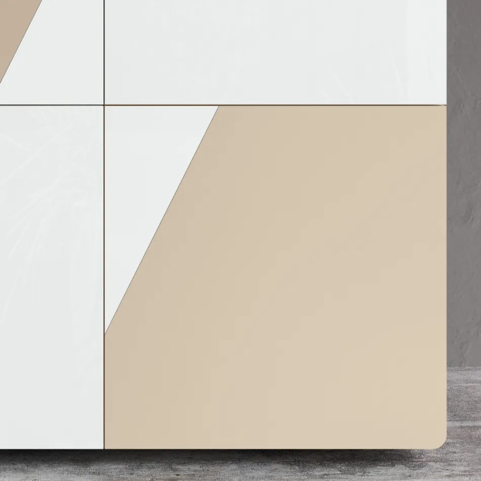 Stue skænk med 4 låger i hvidt glas og mink finish Made in Italy - Eva Viadurini