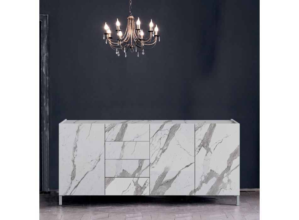 Stue skænk beklædt med melamin marmor finish lavet i Italien - zink Viadurini