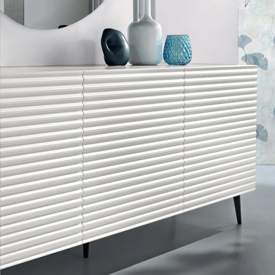 Skænk til stue med 3 døre i MDF beklædt med lakeret PVC fremstillet i Italien - Desideria Viadurini