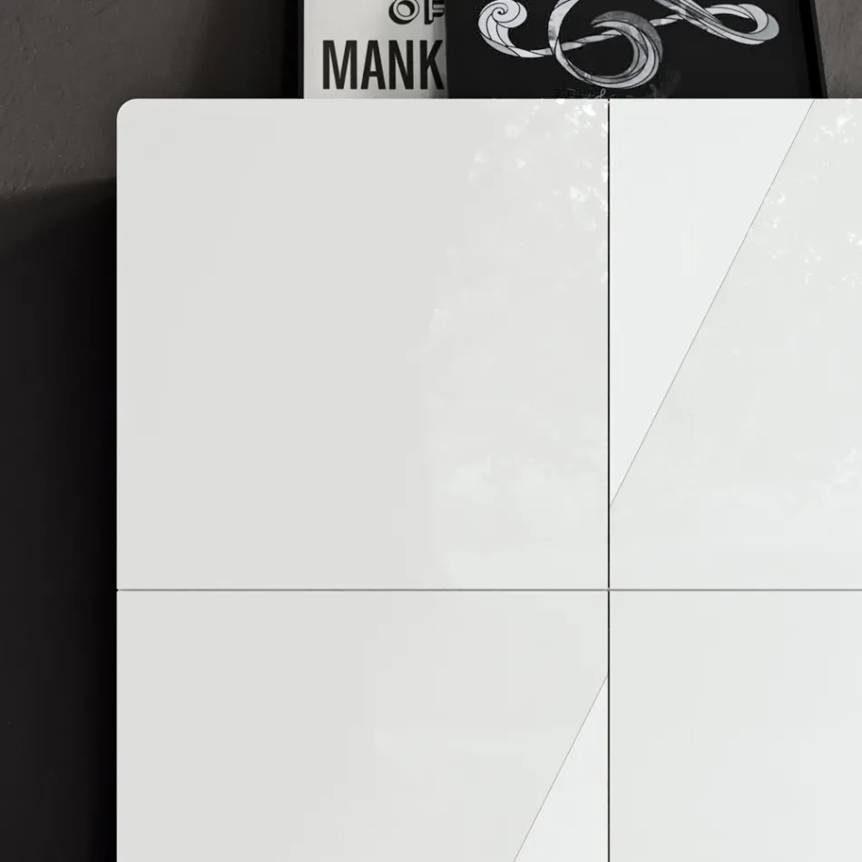 Stue skænk med 4 døre i hvid glasfinish Made in Italy - Eline Viadurini