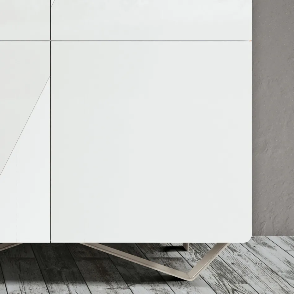 Stue skænk med 4 døre i hvid glasfinish Made in Italy - Eline Viadurini