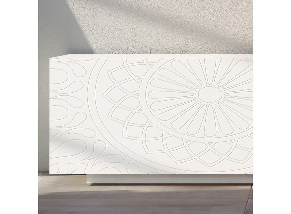 Stue skænk i Hvid Mdf med Bas-relief Made in Italy - Stilea Viadurini