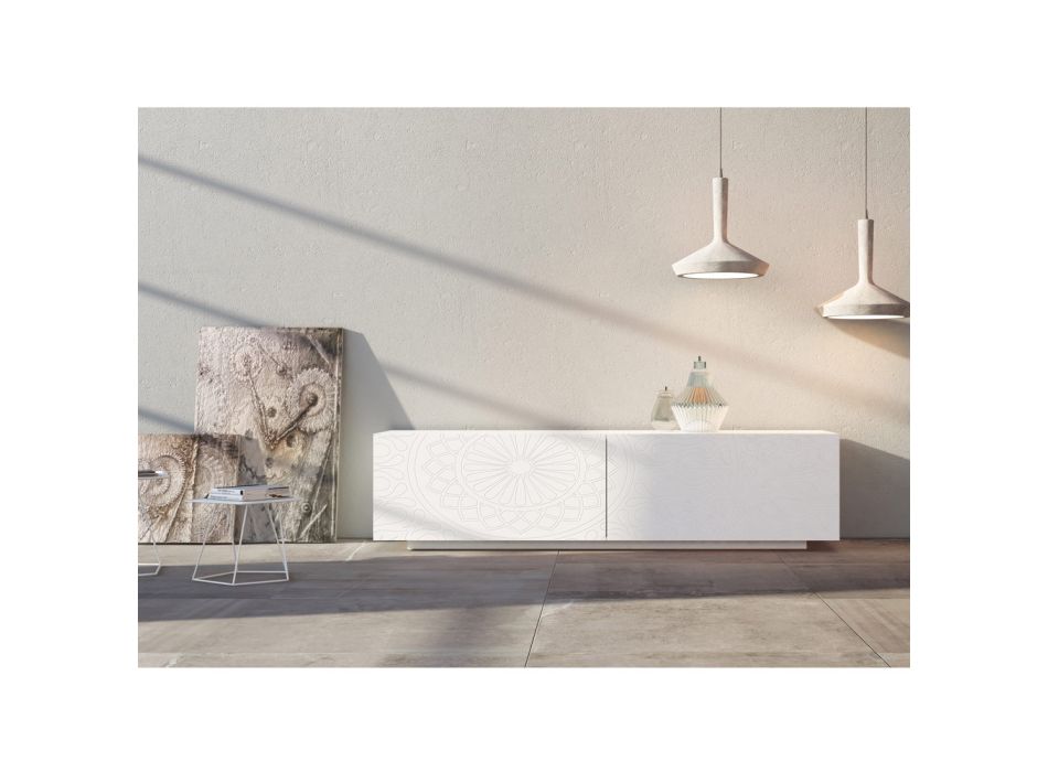 Stue skænk i Hvid Mdf med Bas-relief Made in Italy - Stilea Viadurini
