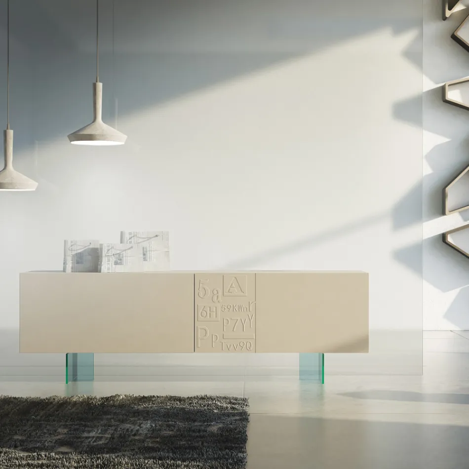 Stue skænk i matlakeret Mdf og glas Made in Italy - Ninetta Viadurini