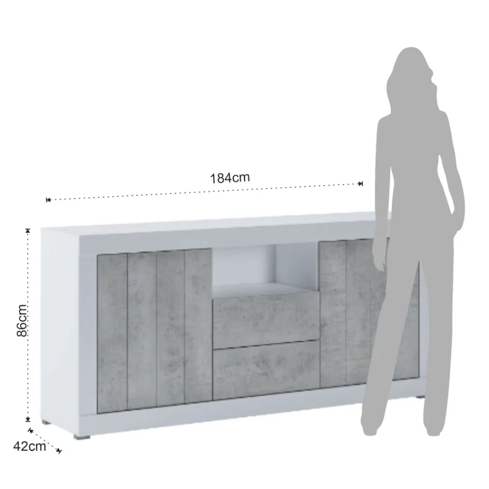 Melamin stue skænk med 2 låger og 2 skuffer - Samario Viadurini