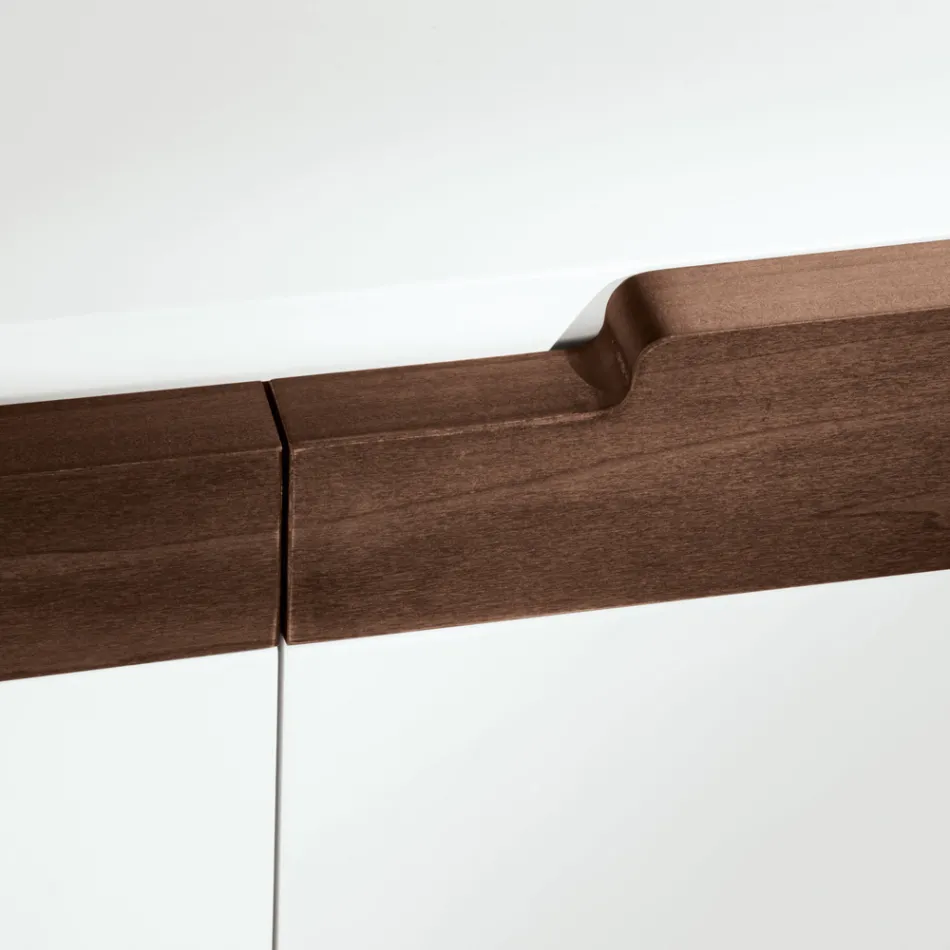 Stue skænk med 4 døre i hvid og Canaletto finish Made in Italy - Eventuelle Viadurini