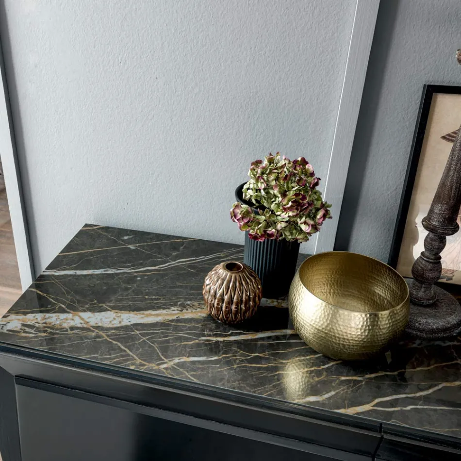 3-dørs træskænk med skrå kant og keramisk top - Mondolfo Viadurini