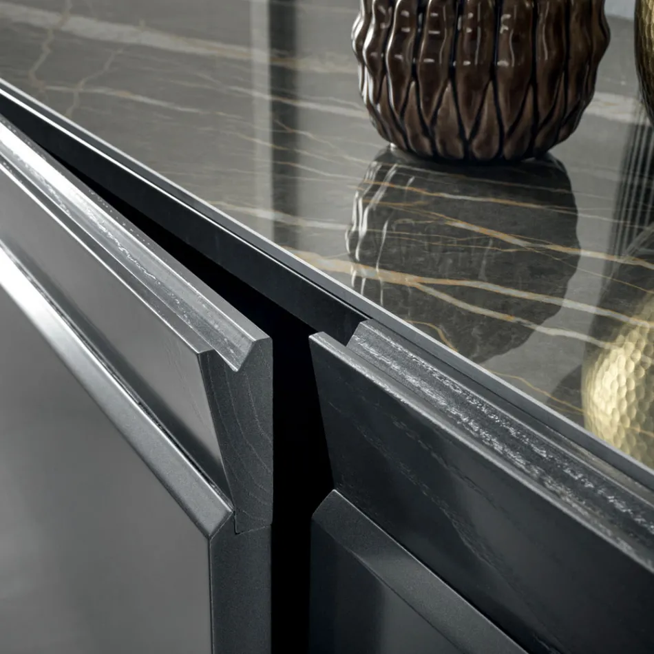 3-dørs træskænk med skrå kant og keramisk top - Mondolfo Viadurini