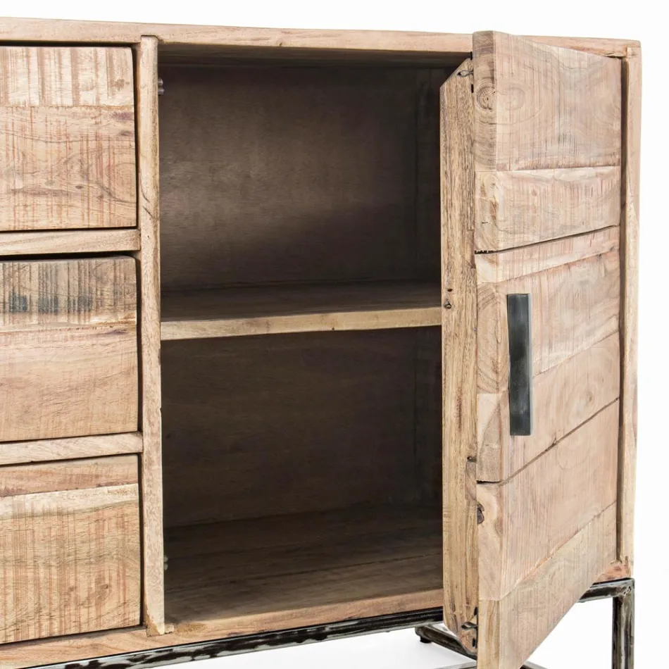 Skænk i akacietræ og stål 2 låger og 3 skuffer Homemotion - Aimune Viadurini