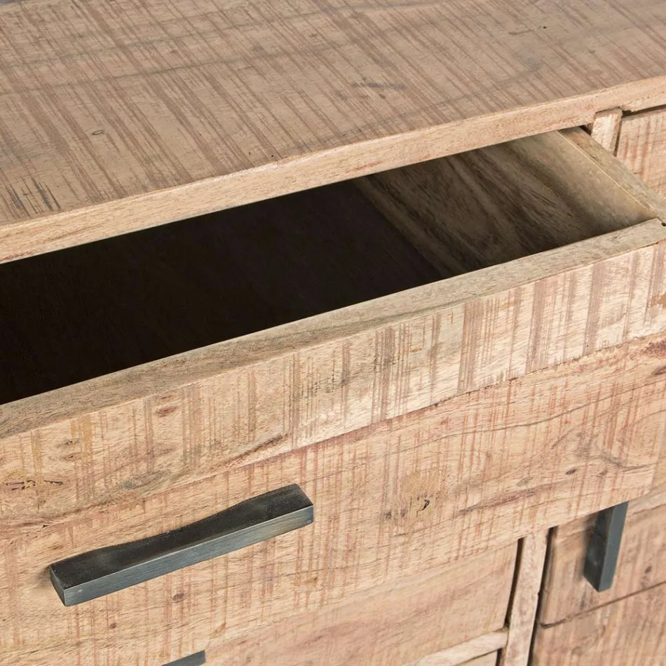 Skænk i akacietræ og stål 2 låger og 3 skuffer Homemotion - Aimune Viadurini