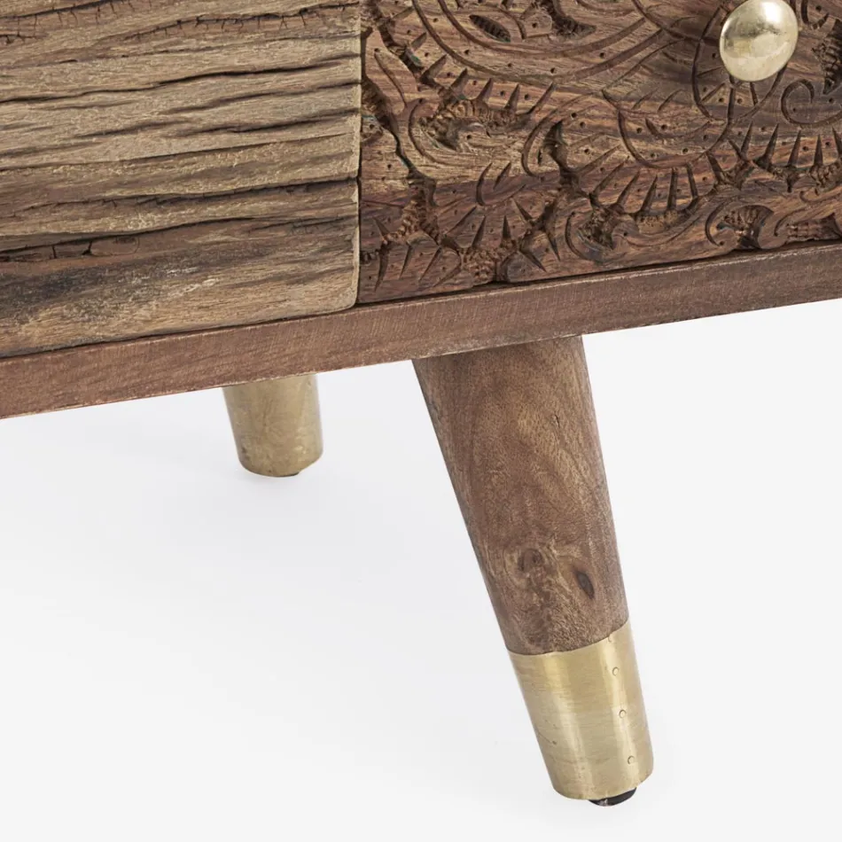 Skænk i mangotræ 2 låger 4 skuffer Etnisk stil Homemotion - Auriel Viadurini