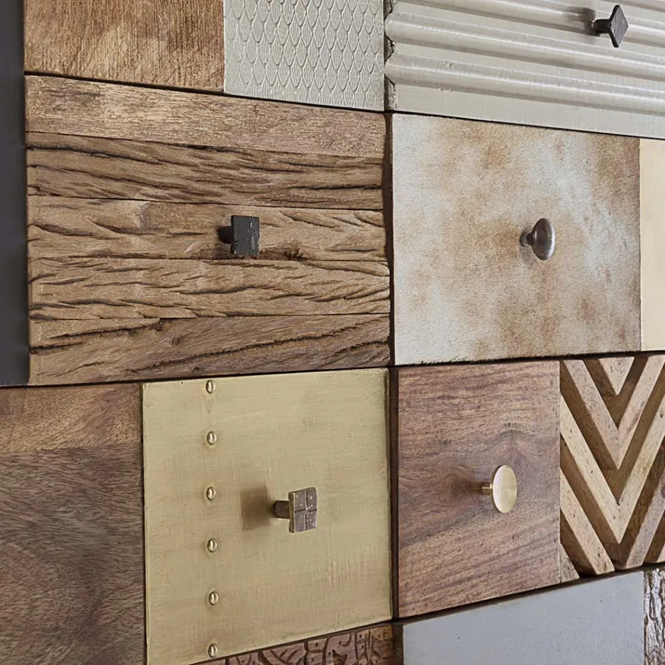 Skænk i mangotræ 2 låger 4 skuffer Etnisk stil Homemotion - Auriel Viadurini