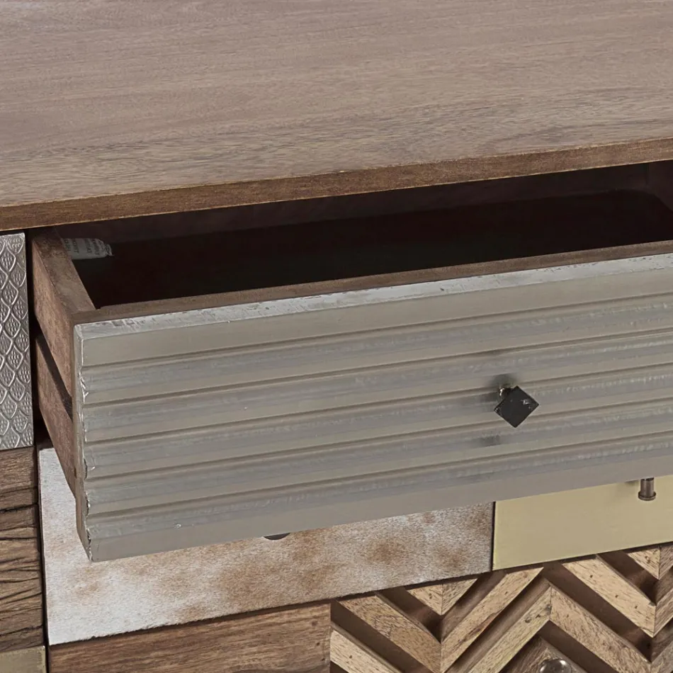 Skænk i mangotræ 2 låger 4 skuffer Etnisk stil Homemotion - Auriel Viadurini