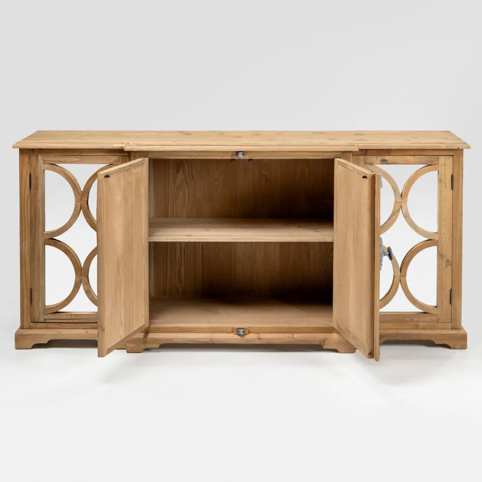 Skænk i gammelt, naturligt fyrretræ med spejldøre - Agnone Viadurini