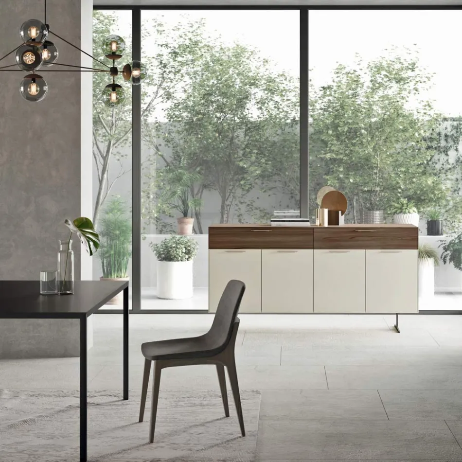 Skænk i økologisk træ med 4 døre med skuffer og asketop - Tamara Viadurini