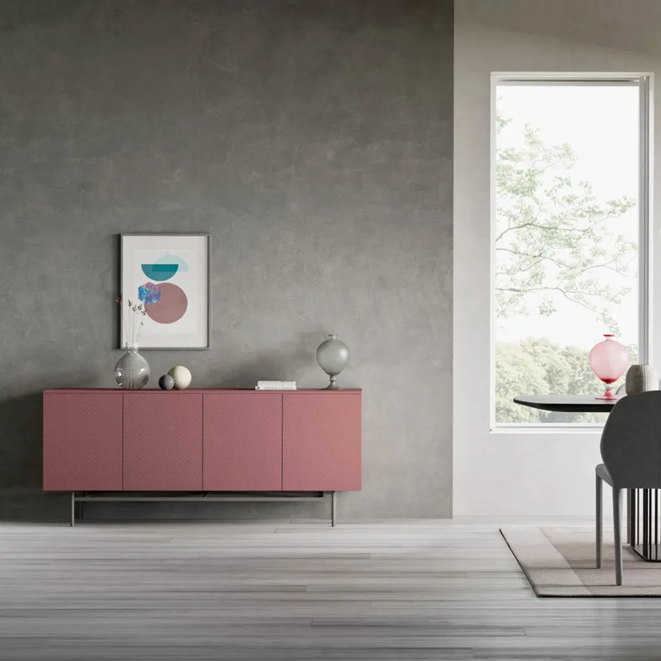 Skænk i økologisk træ til stue eller indgang 4 døre fremstillet i Italien - Nazife Viadurini