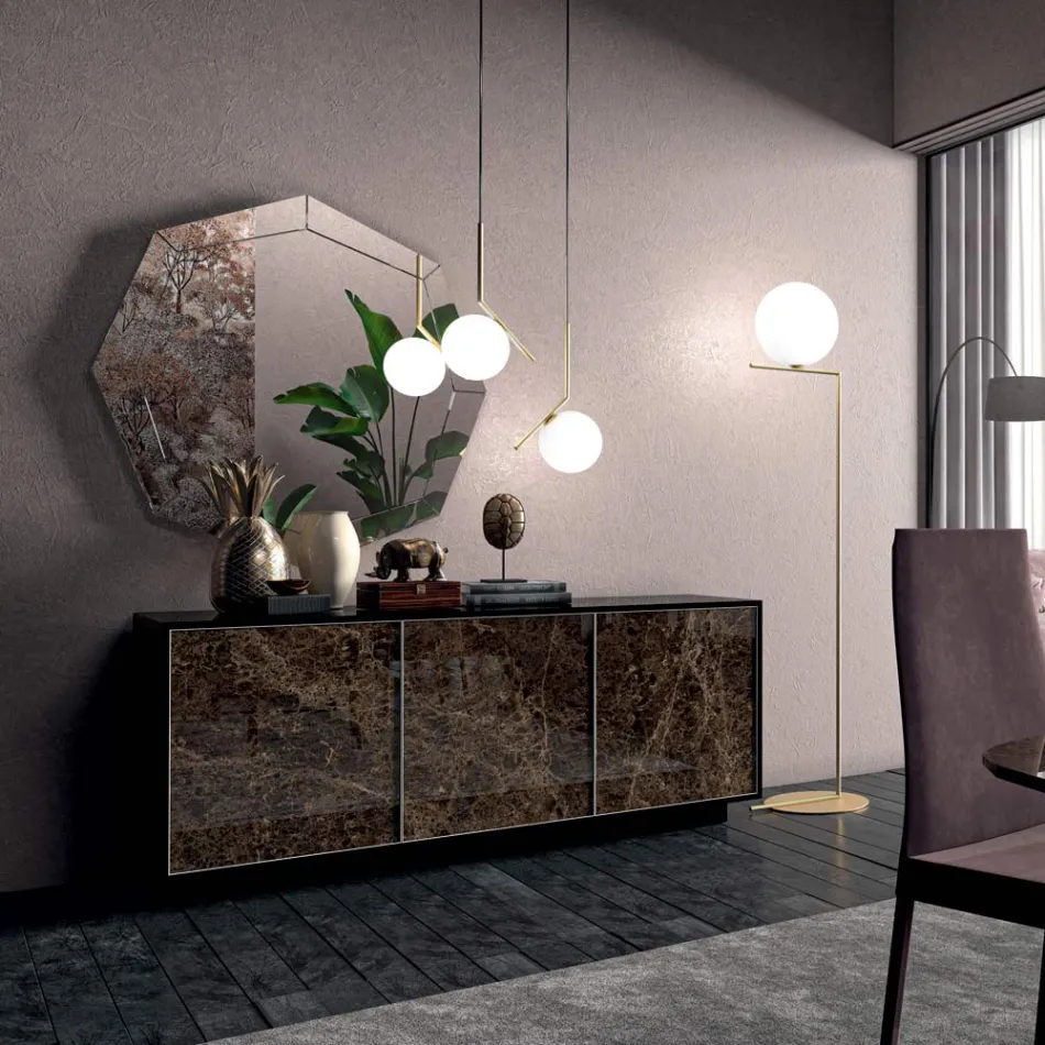 Skænk i lakeret træ med 2 eller 3 keramiske låger lavet i Italien - Fiorenza Viadurini