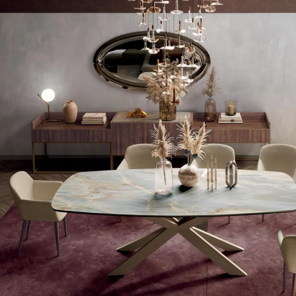 Skænk i granblokplade med Canaletto valnøddefiner - Salerno Viadurini