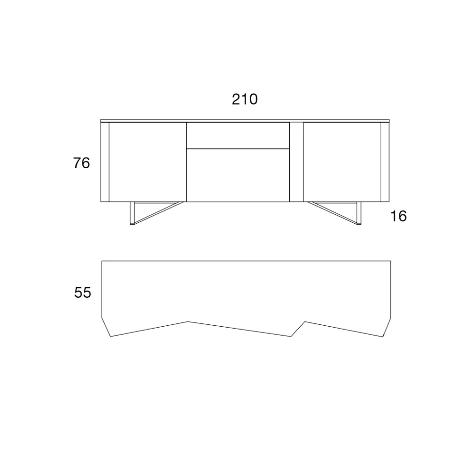 Skænk i Mdf med 2 låger og 2 udragende skuffer skrå sider - Caspiter Viadurini