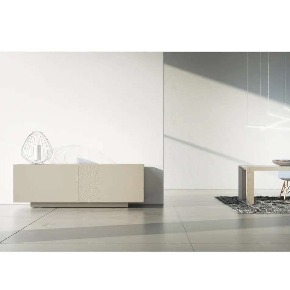 Mdf skænk med sokkelbund og dekoreret dør lavet i Italien - Deodara Viadurini