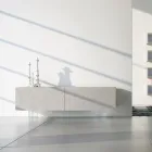 Skænk i lysegrå Mdf med glasfødder Made in Italy - Germena Viadurini