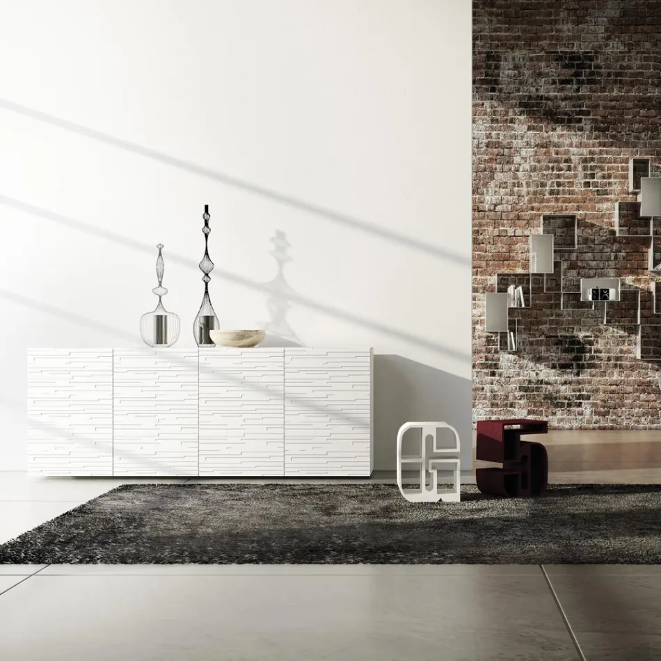 Skænk i mat hvidlakeret Mdf med dekorerede døre Made in Italy - Chicago Viadurini