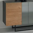 Skænk i melamin med 3 egetræsdøre og spejl Made in Italy - Romina Viadurini