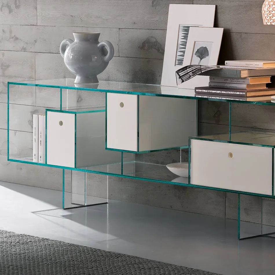 Glasskænk med tre skuffer, elegant design, fremstillet i Italien - Senera Viadurini