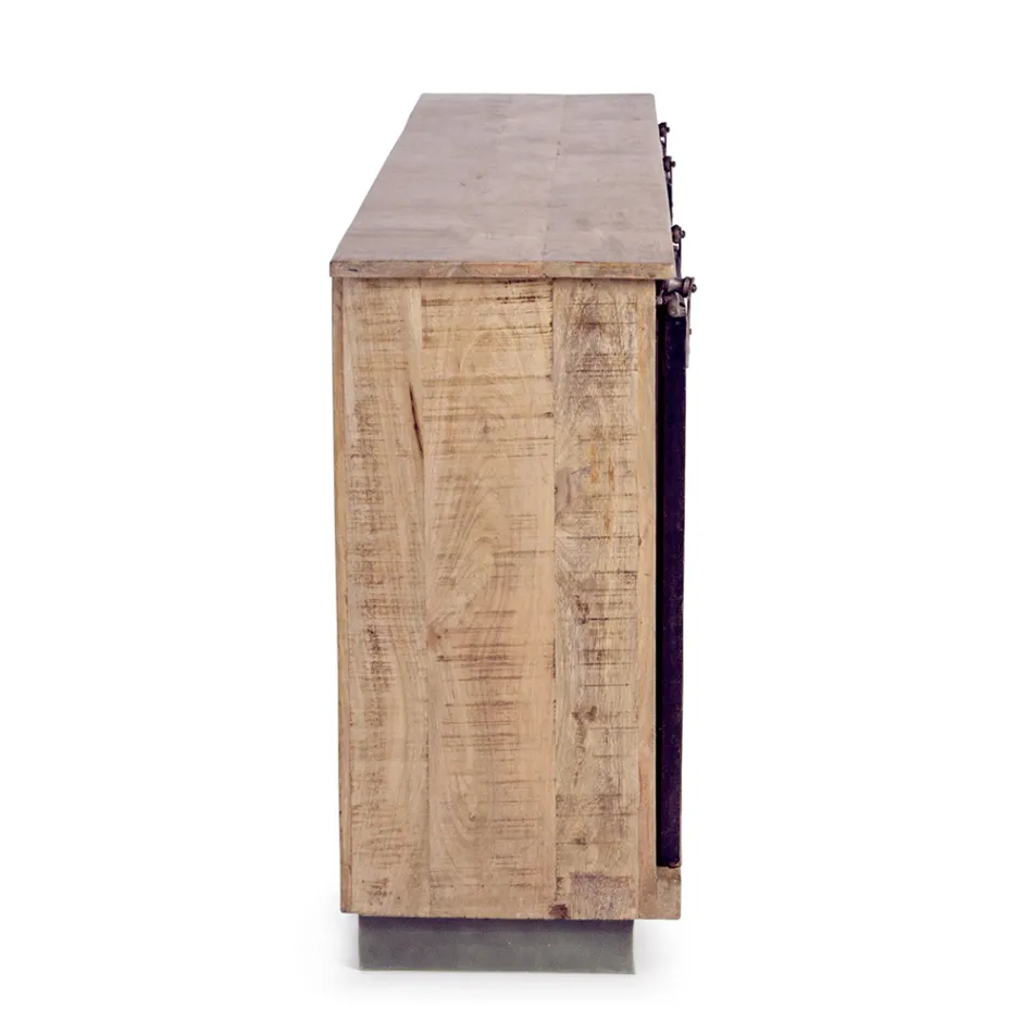 Stue skænk i mangotræ og stål med 2 låger og 3 skuffer - Sinfony Viadurini