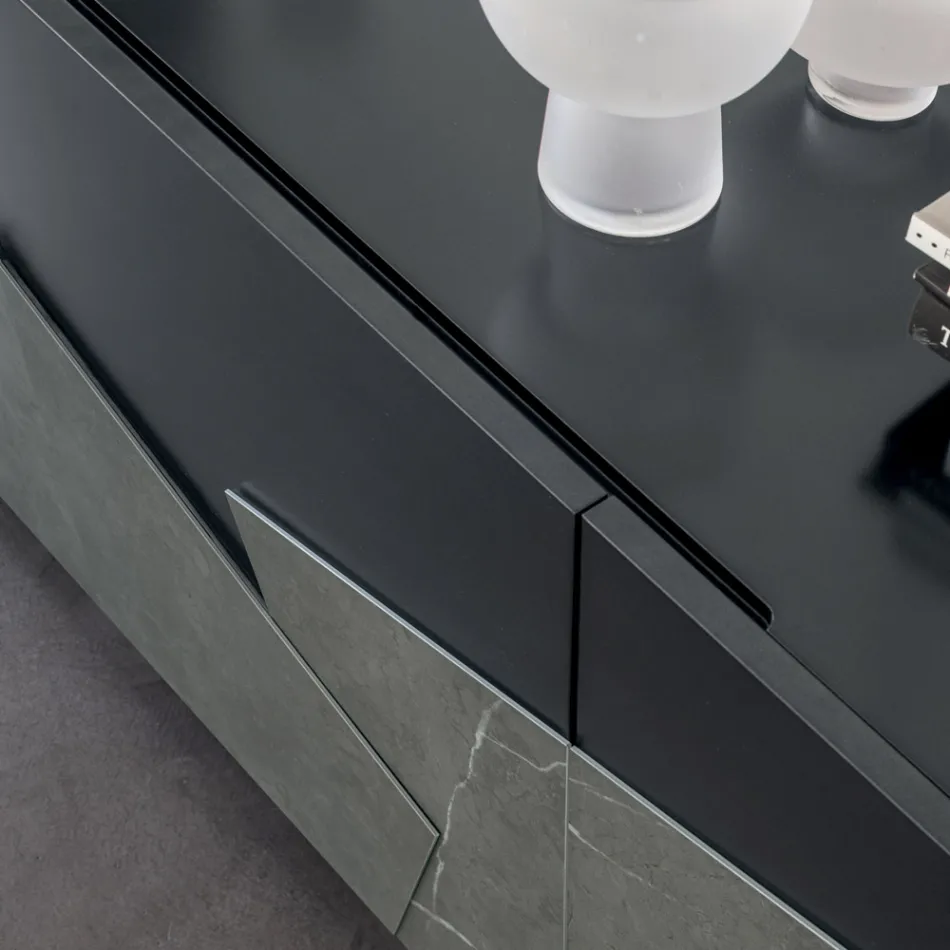 Stue skænk i lakeret Mdf 3 døre med keramiske indsatser - Imperio Viadurini